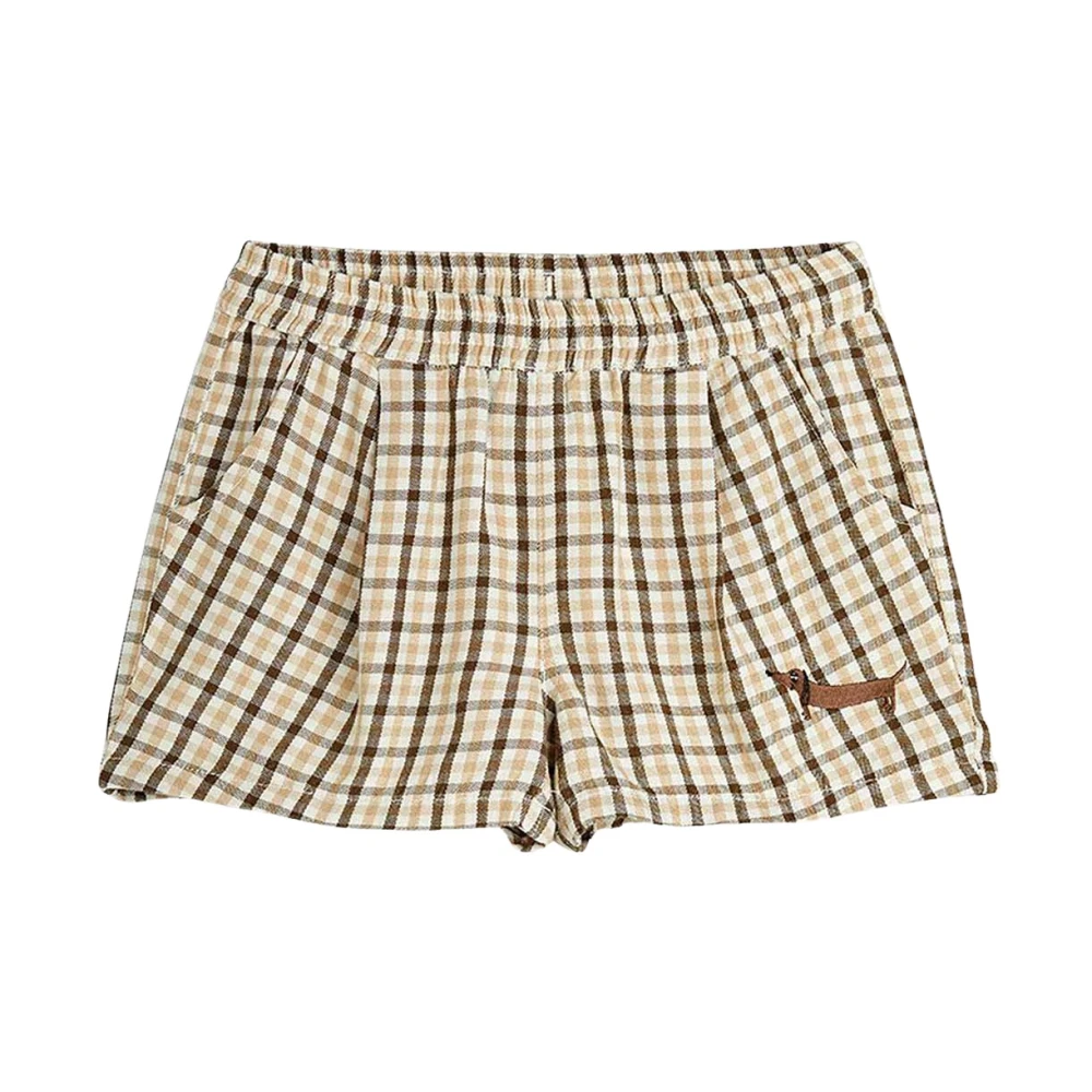 Mini Rodini Unisex Beige Shorts With Check Pattern - Image 2