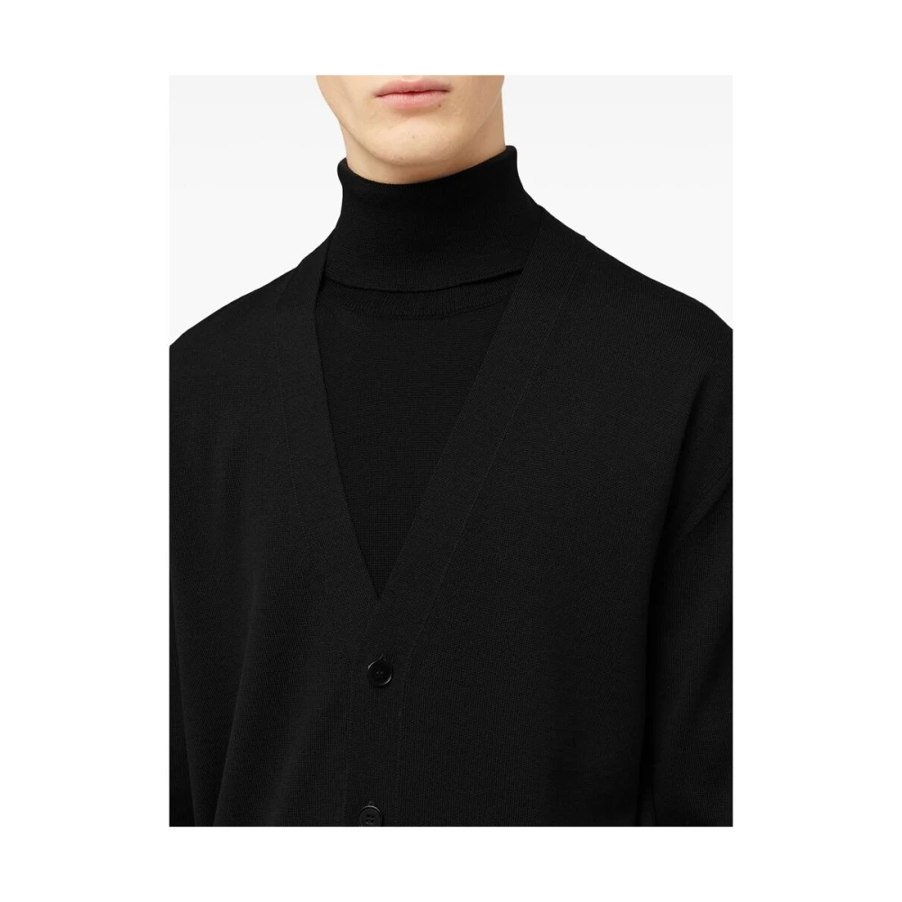 Jil Sander Zwarte Wol V-Hals Gebreide Trui Black Heren