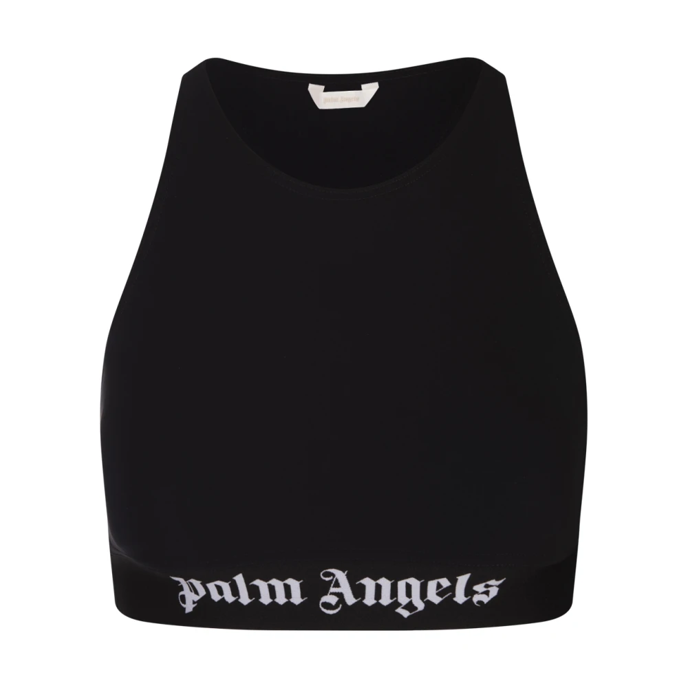 Palm Angels Zwarte Sport Crop Top Racer Halslijn Black Dames