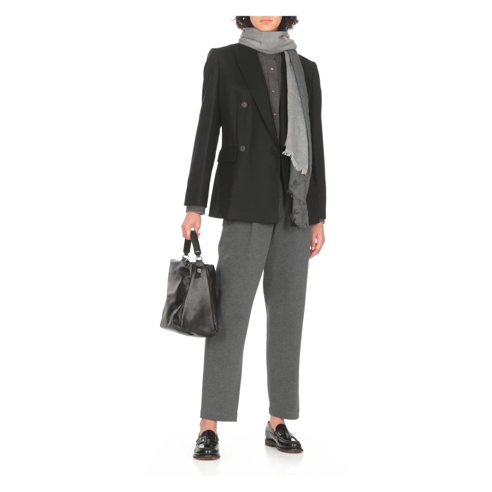 BRUNELLO CUCINELLI Zwarte Wol Kasjmier Jas Peak Revers Black Dames