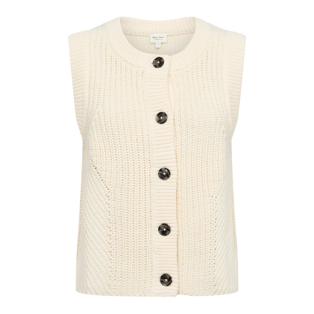 Part Two Wit Gebreid Vest met Knoopsluiting Beige Dames