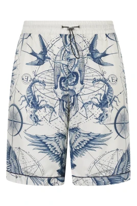 Silk Bowling Shorts All-Over Tattoo