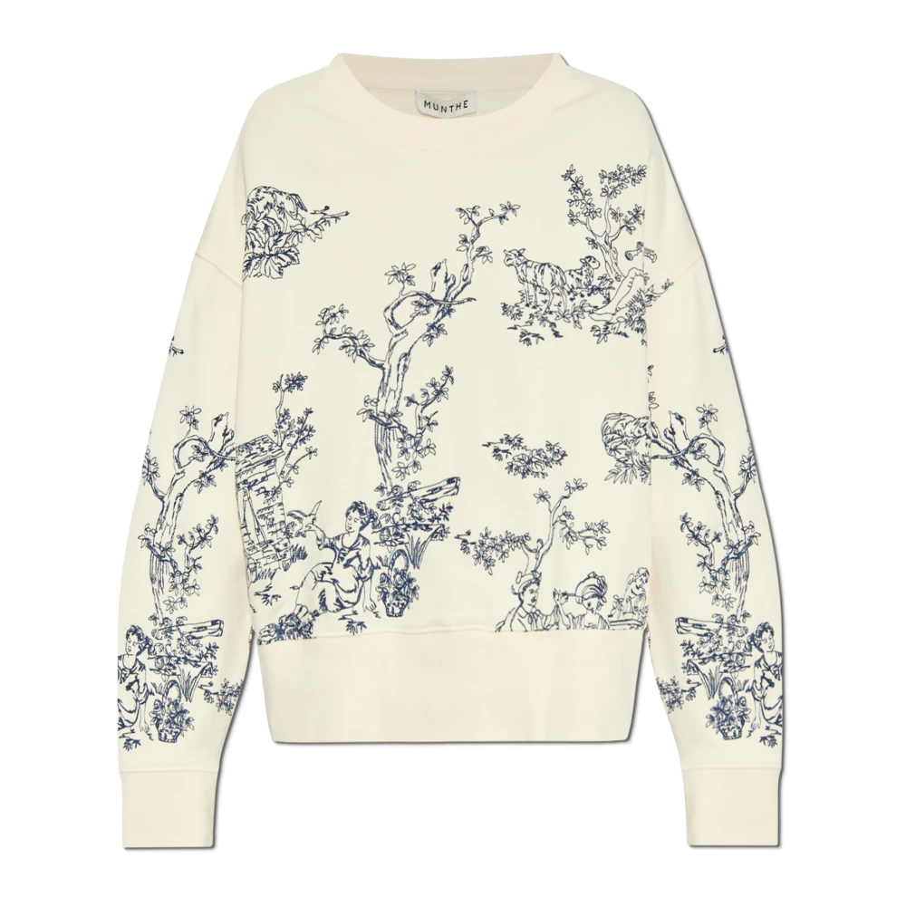 Munthe Elegante Katoenen Sweatshirt met Kunstborduurwerk Beige Dames