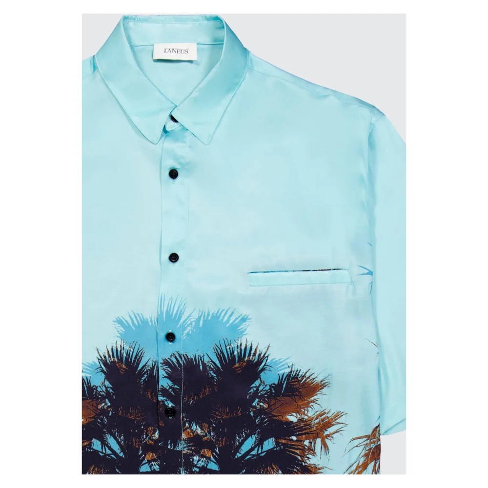 Laneus Turquoise Palmprint Viscose Shirt Blue Heren