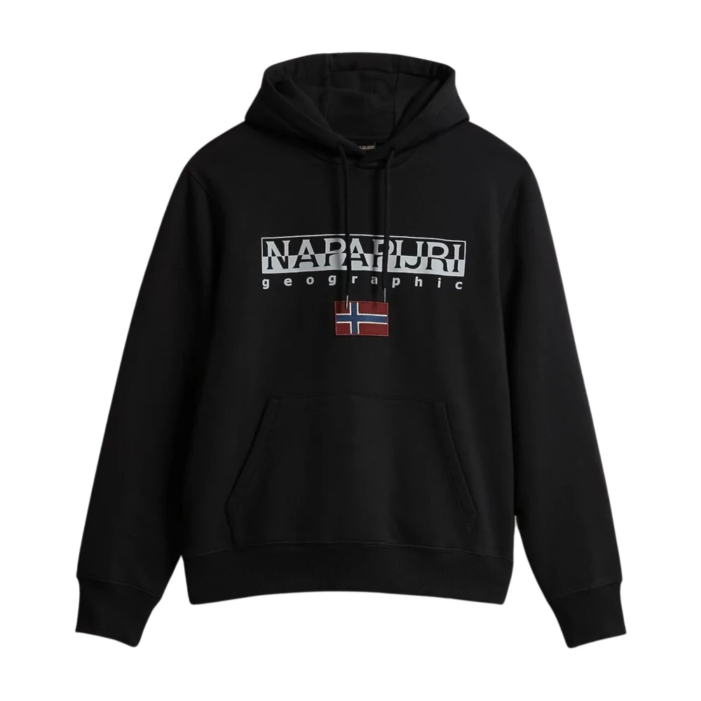 Napapijri Black Hoodies, Male, Xl, Long Sleeve Cotton Hoodie