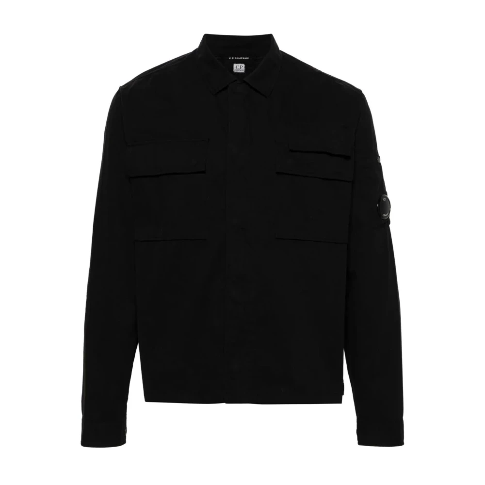 C.P. Company Zwarte katoenen overhemd met lange mouwen en Lens-detail Black Heren