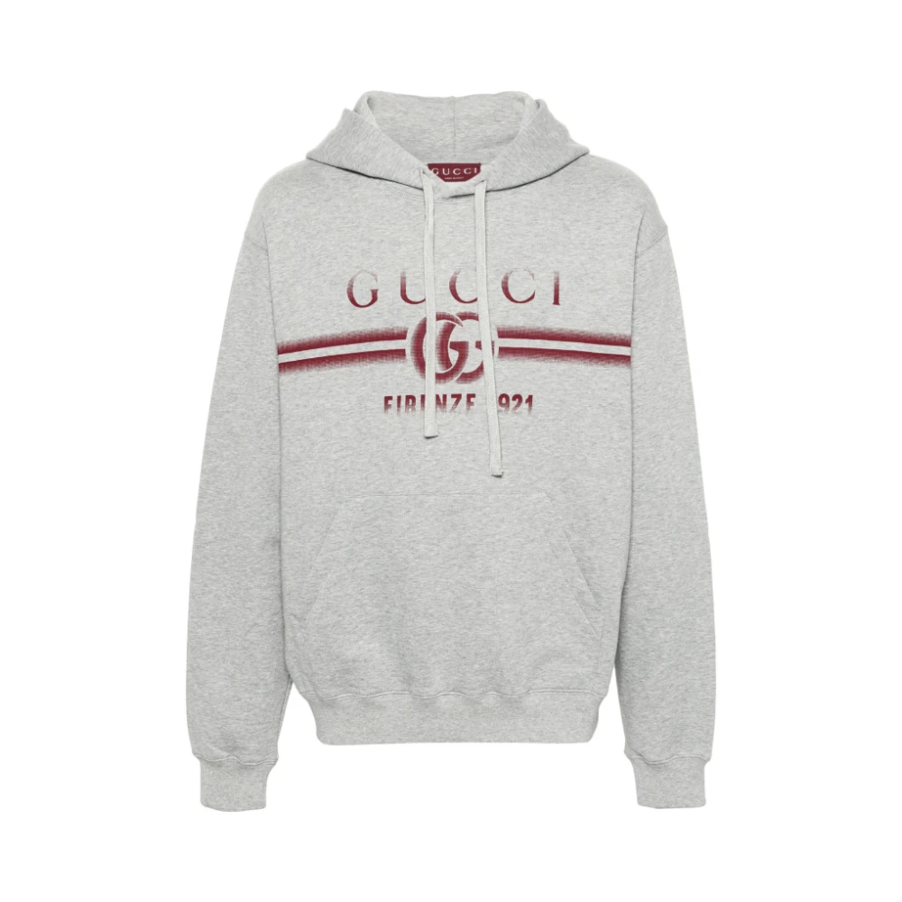 Gucci Mélange Katoenen Hoodie met Logo Print Gray Heren