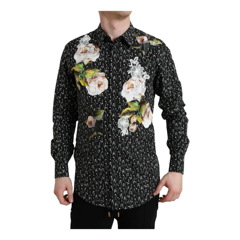 Dolce & Gabbana Zwarte Bloemen Heren Formeel Overhemd Multicolor Heren