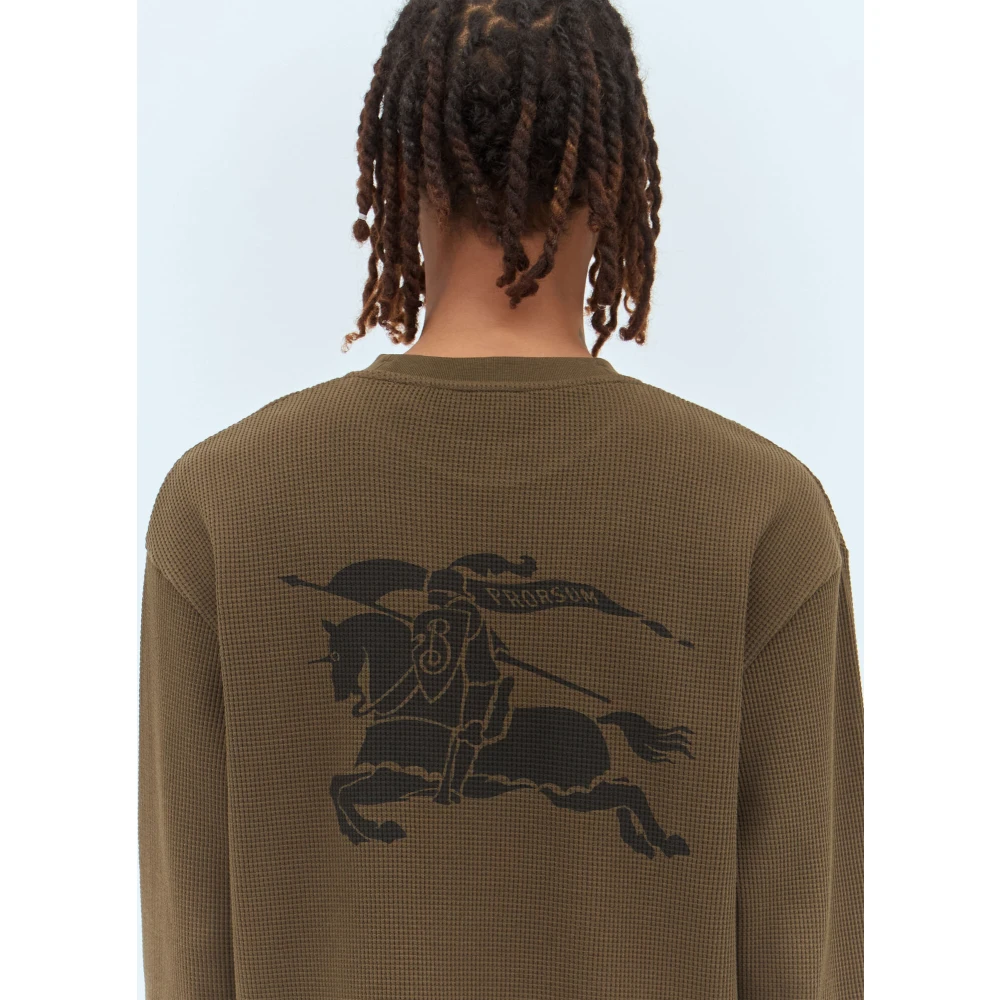 Burberry Katoenen Wafelgebreide Longsleeve Top Brown Heren