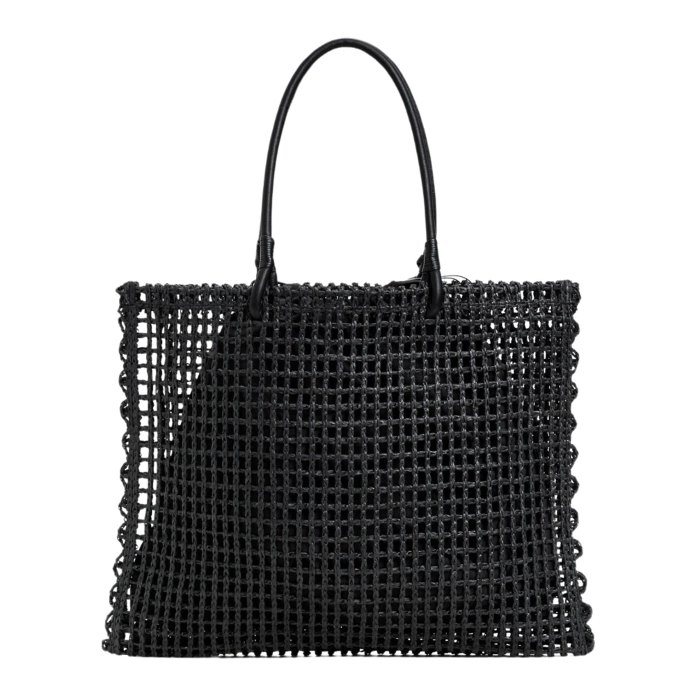 Twinset Zwarte geweven stro shopper tas Black Dames
