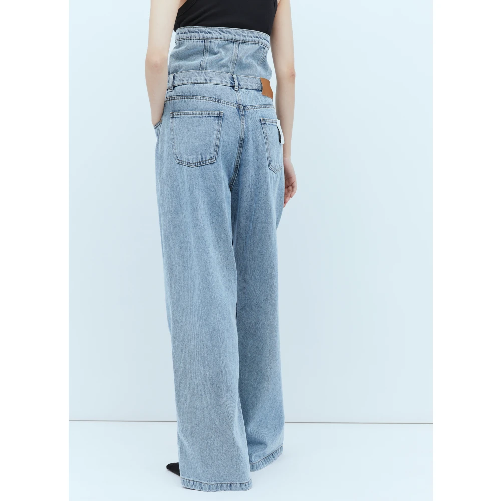 Rokh Hoge Taille Knoop Tailleband Jeans Blue Dames