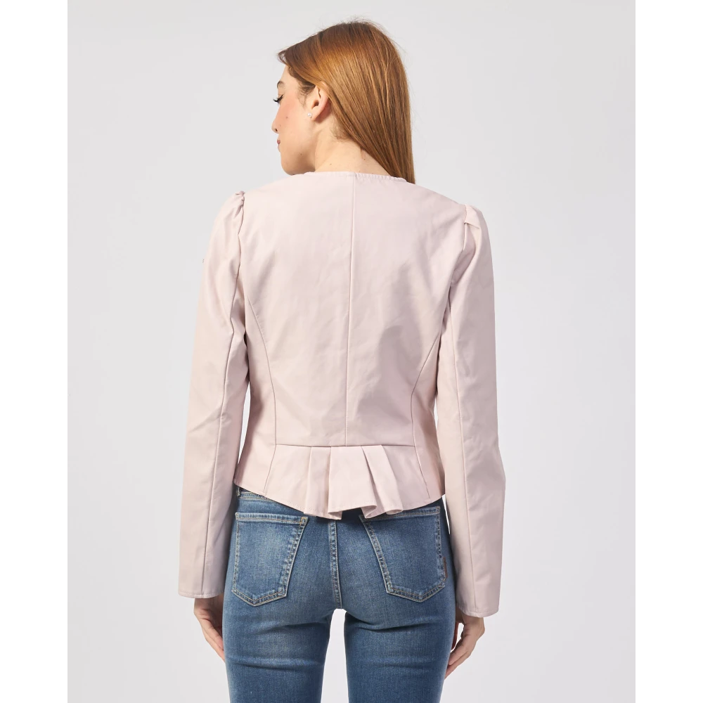YES ZEE Roze Leren Jas met Strepen Pink Dames