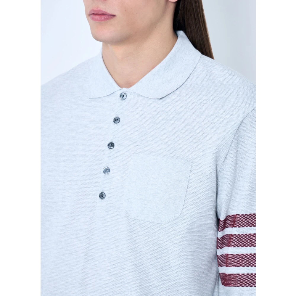 Thom Browne Handtekening Four-Bar Polo Shirt Gray Heren