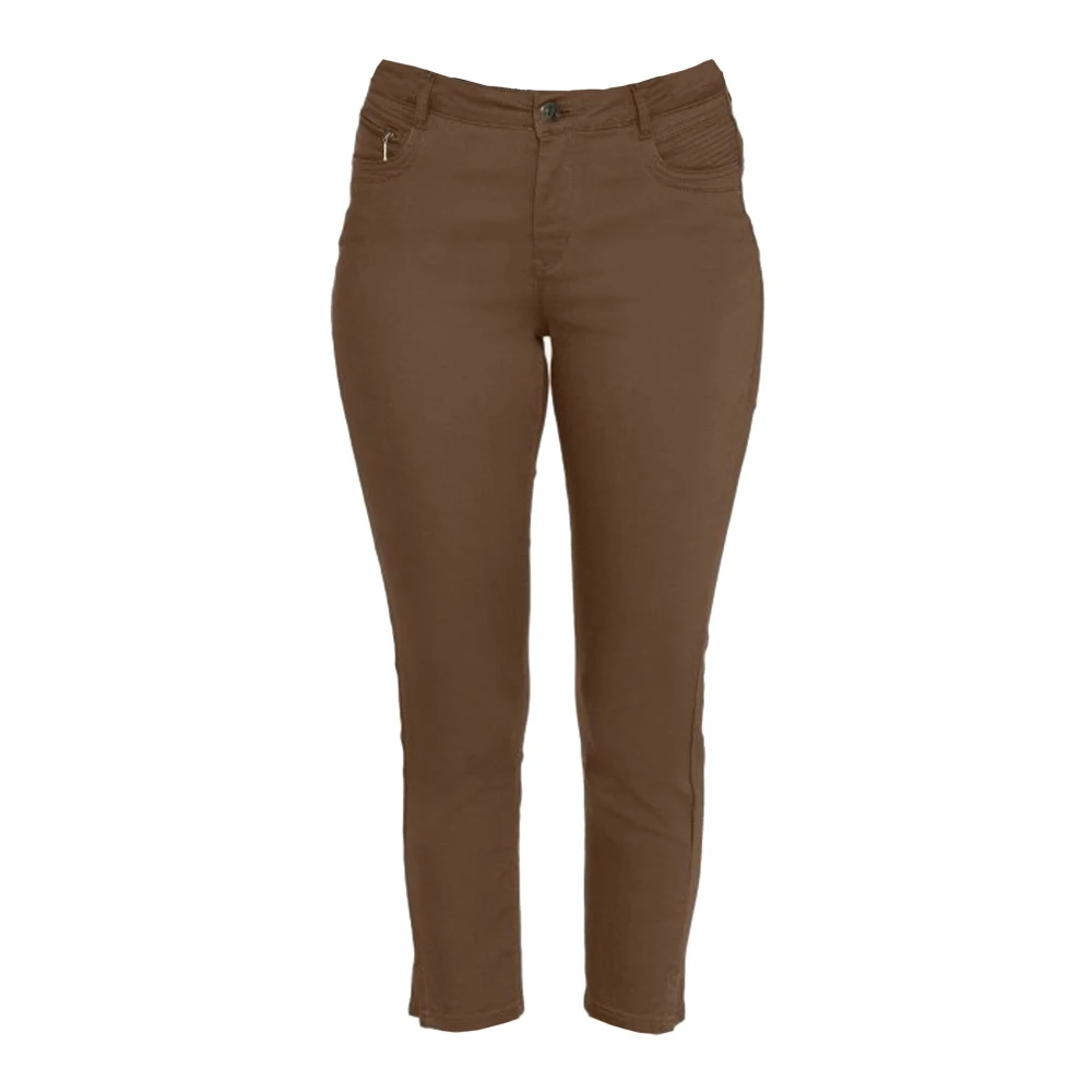 C.ro Women's Brown Skinny Trousers, 2XL, Bronze Zipper Detail Suzanne Trousers