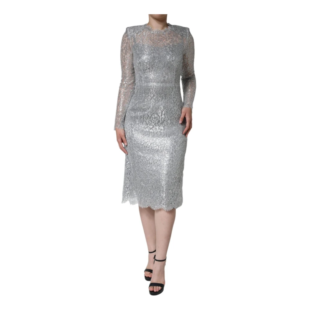 Dolce & Gabbana Women's Silver Floral Lace Sheath Midi Dress