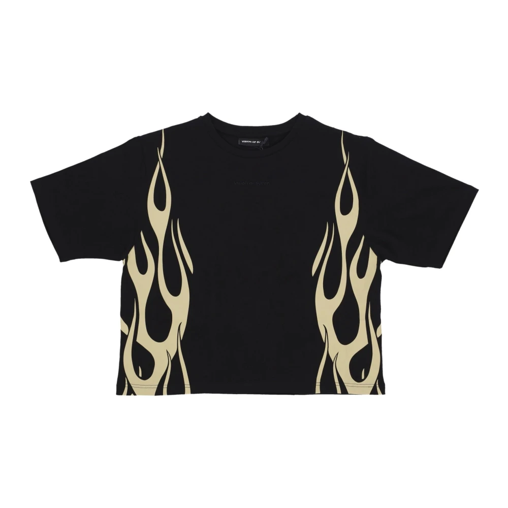 Vision Of Super Women's Black T-Shirts, M, Flames Tee /Off White