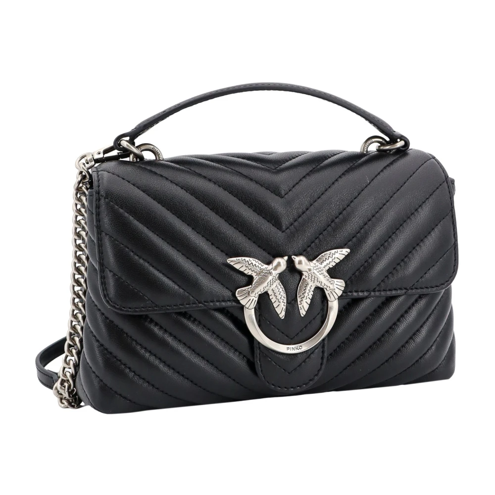 pinko Matelassé Leren Handtas met Love Birds Gesp Black Dames