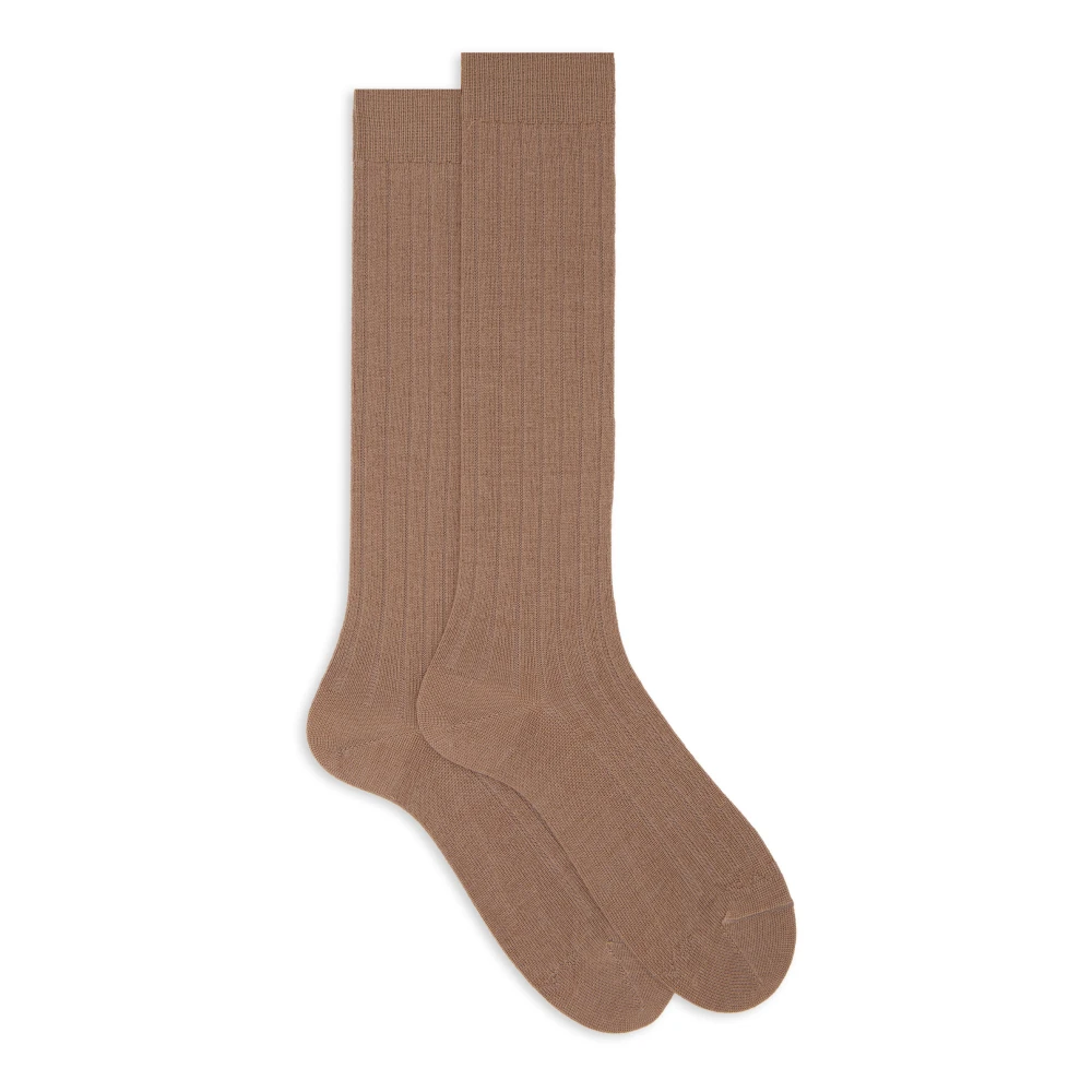 Gallo Lange effen beige geribbelde sokken voor heren Beige Heren