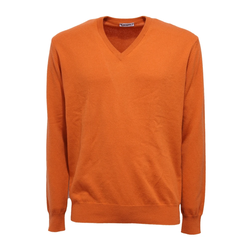 Kangra Men's Orange Cashmere Jumper With Alcantara Patches 2XL