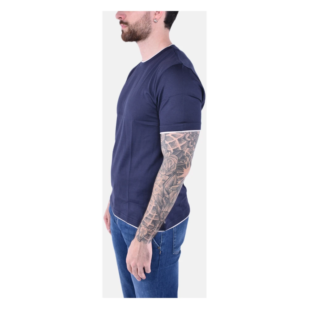 Eleventy Luxe Giza Cotton Crew Neck T-Shirt Blue Heren