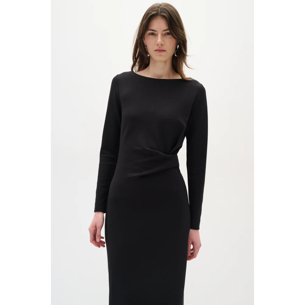 InWear Feminine Gerimpelde Midi Jurk Black Dames