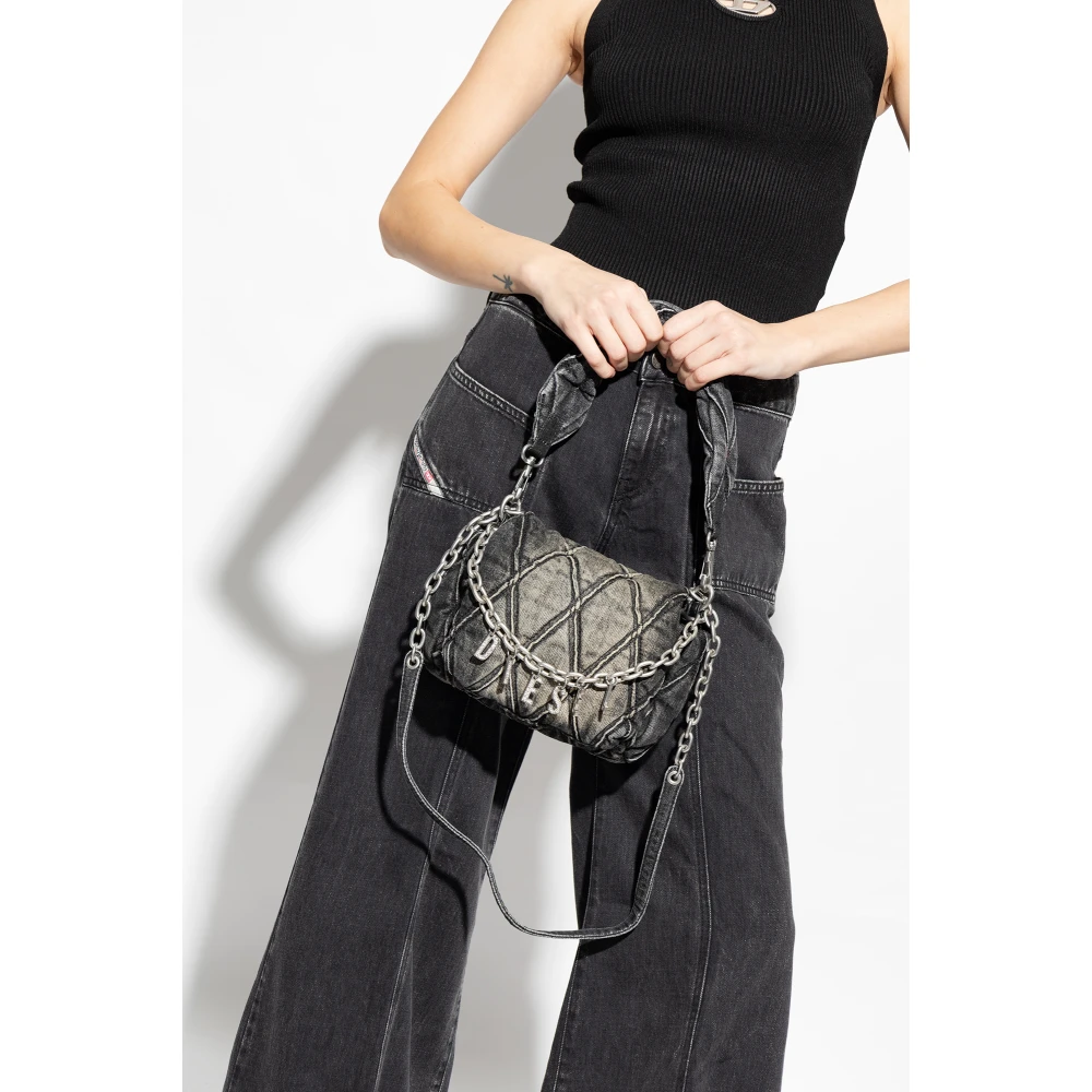 Diesel Charm-D denim schoudertas Gray Dames