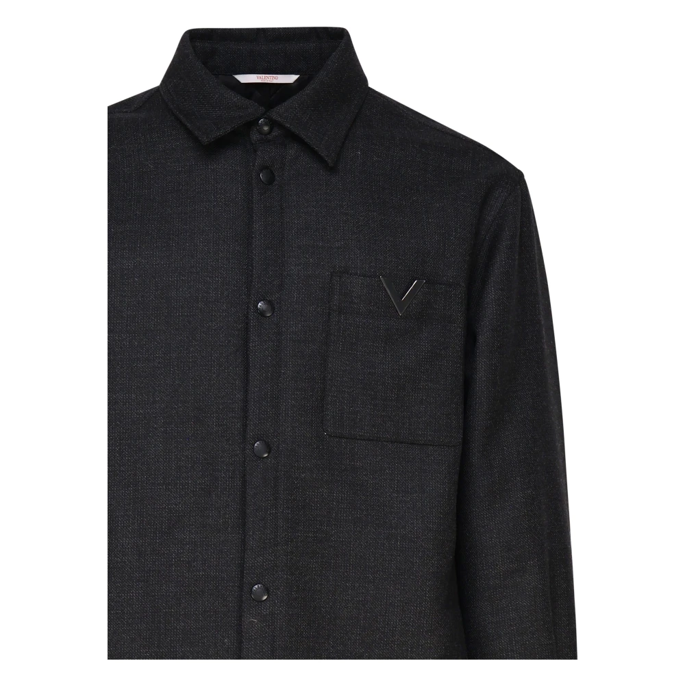 Valentino Garavani Donkergrijze Wollen Jas Knoopsluiting Gray Heren