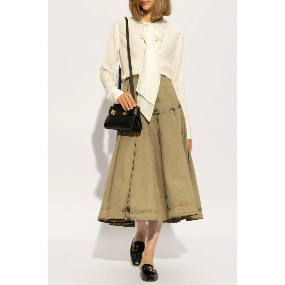 Salvatore Ferragamo Zijden overhemd met stropdasdetail Beige Dames