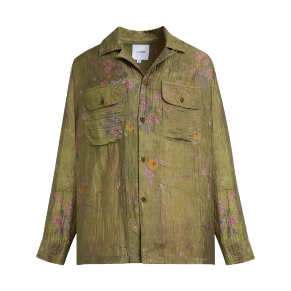 Found Men's Green Floral Moss Ls Camp Shirt - Casual Shirts - Xl - Shirts