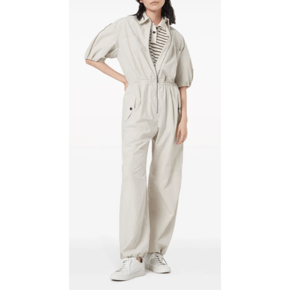 BRUNELLO CUCINELLI Off-White Katoenen Jumpsuit met Pofmouwen Gray Dames