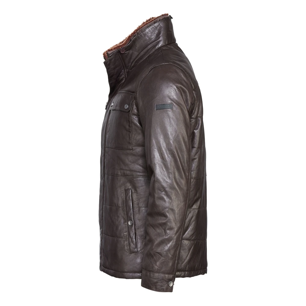 Bugatti Stijlvolle leren jas met stiksels Brown Heren