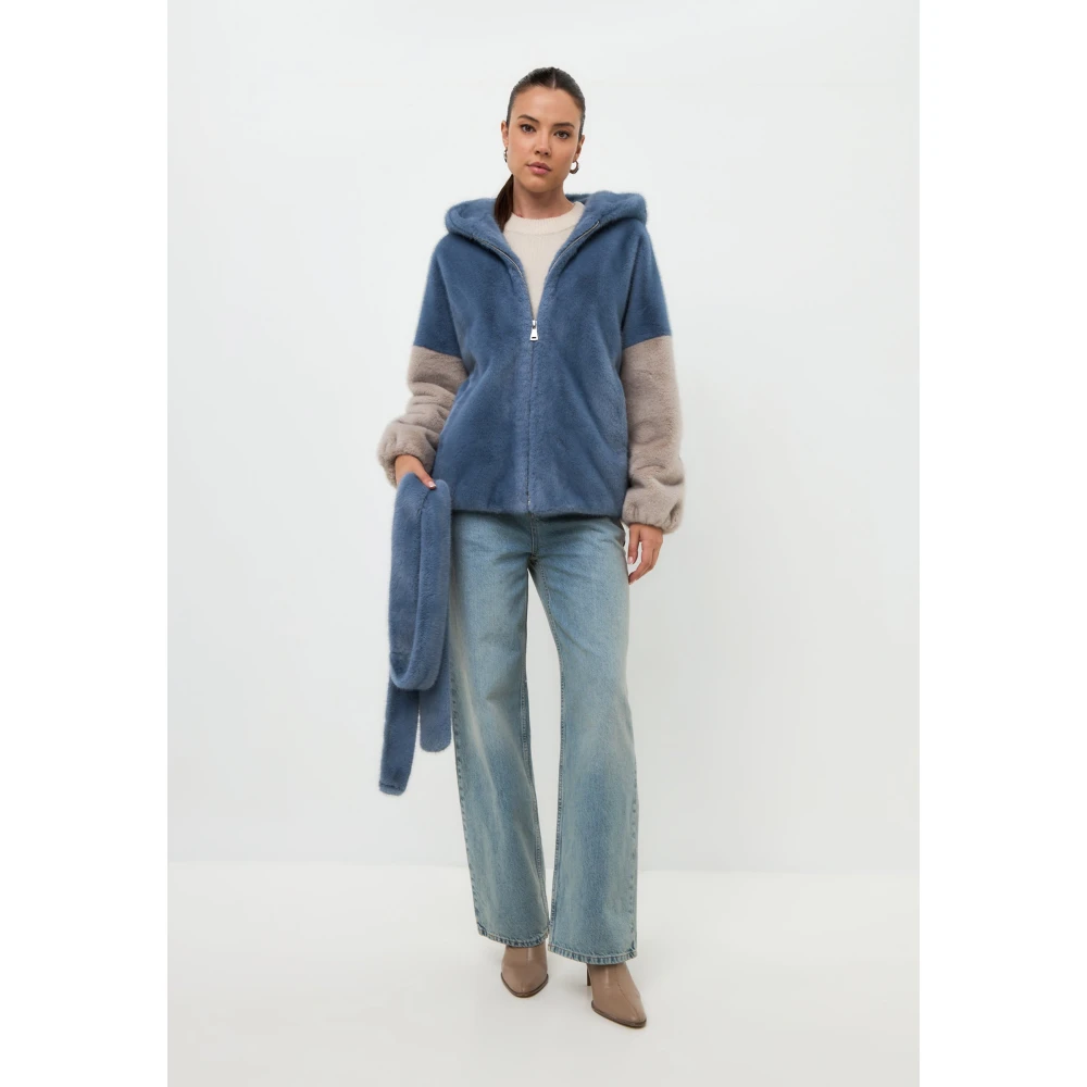 Cesare Gaspari Stijlvolle Hooded Faux Fur Jacket Reyna Blauw Blue Dames