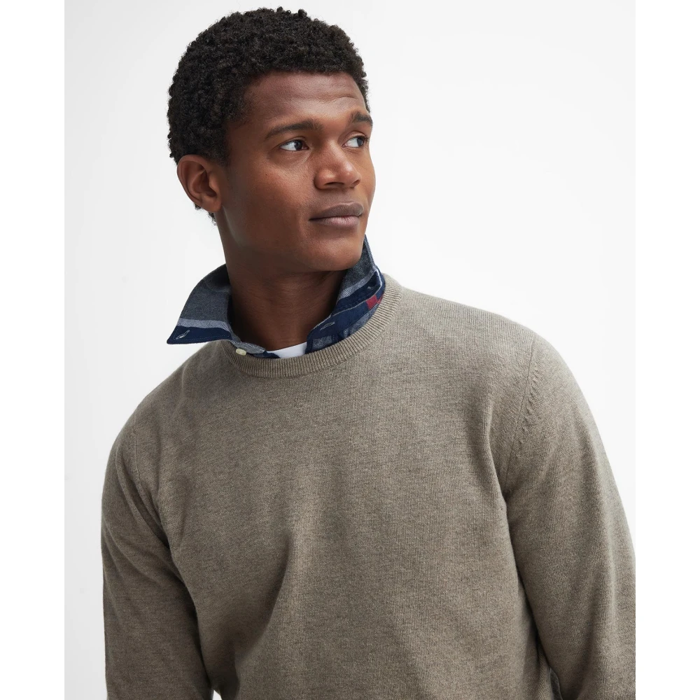 Barbour Tartan Elleboog Patch Crewneck Sweaters Beige Heren