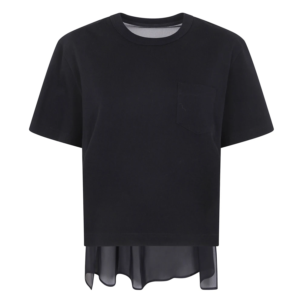Sacai Twill Katoenen Jersey T-Shirt Black Dames