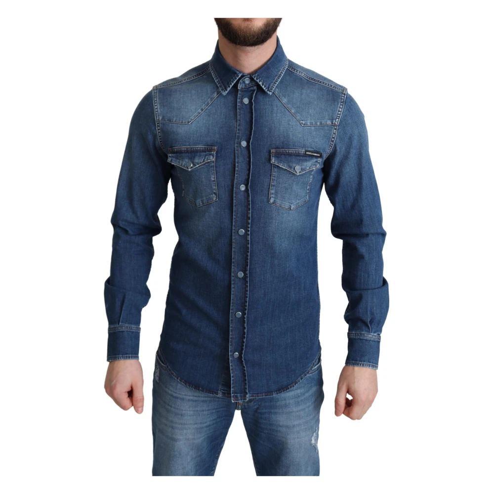 Dolce & Gabbana Elegant Denim Casual Overhemd Blue Heren