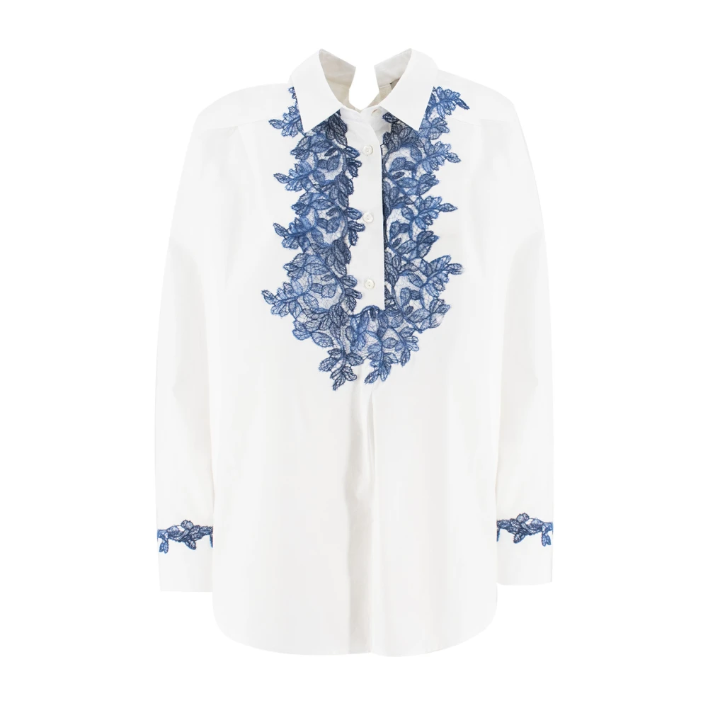 Ermanno Scervino Bloemen geborduurd overhemd met strikdetail White Dames