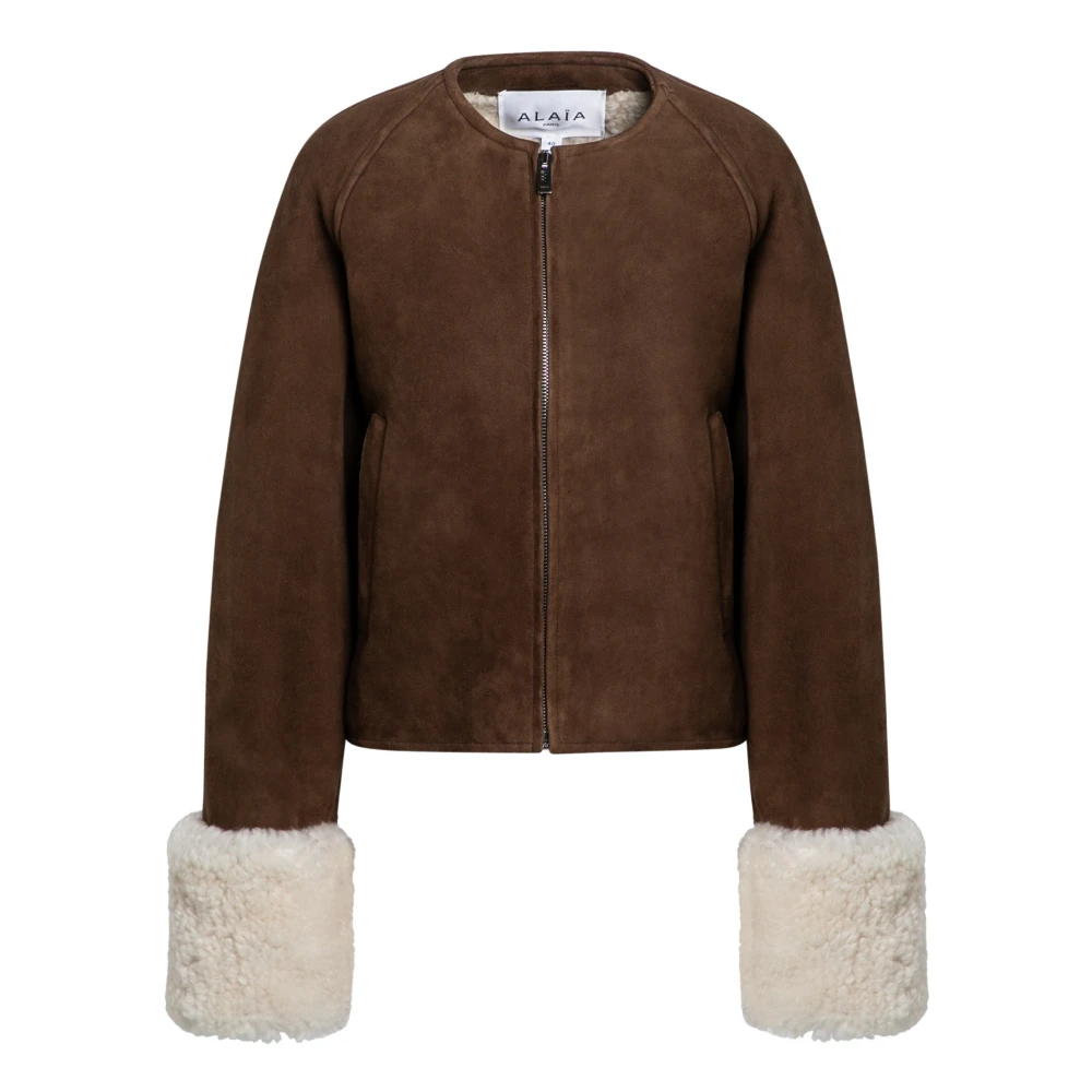 Alaïa Schapenvacht Leren Jas Brown Dames