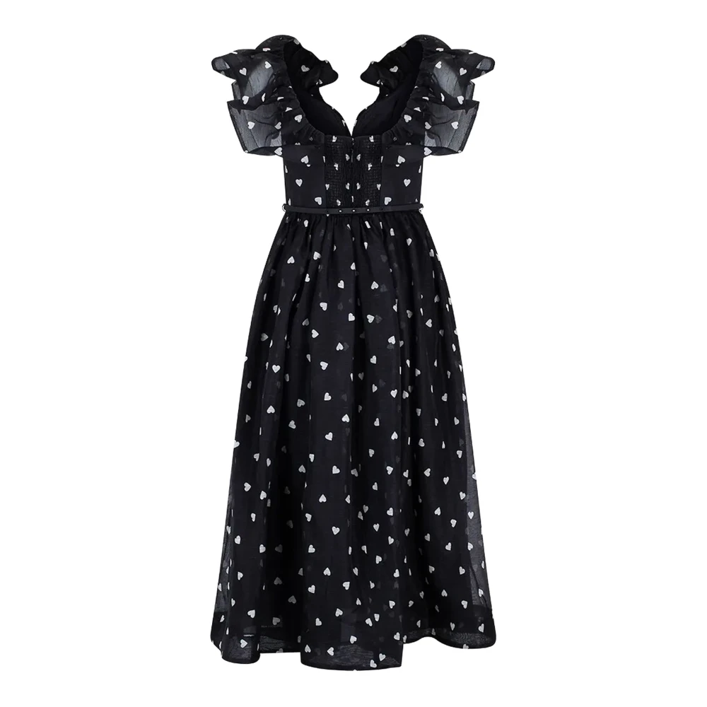 Zimmermann Zwarte zijden midi-jurk met V-draad halslijn Black Dames