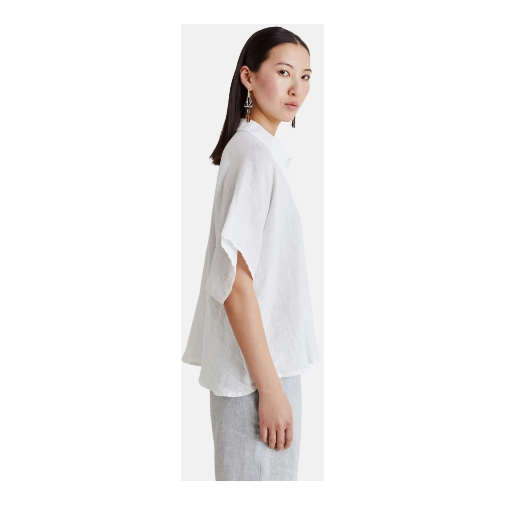 Momoni Linnen Kimono Kraag Half Mouw Shirt White Dames