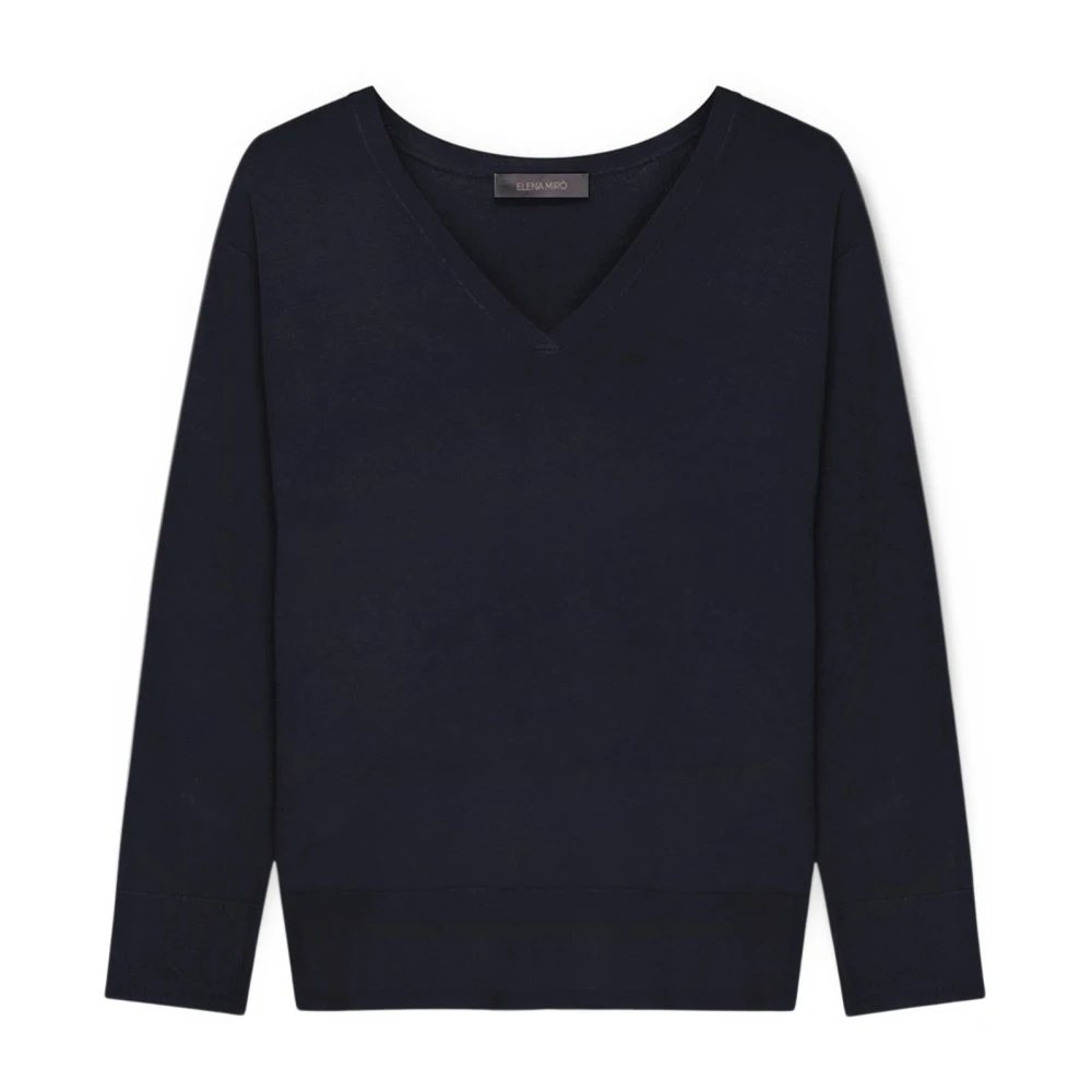 Elena Mirò V-hals Pullover in Ecovero™ Viscose Blue Dames