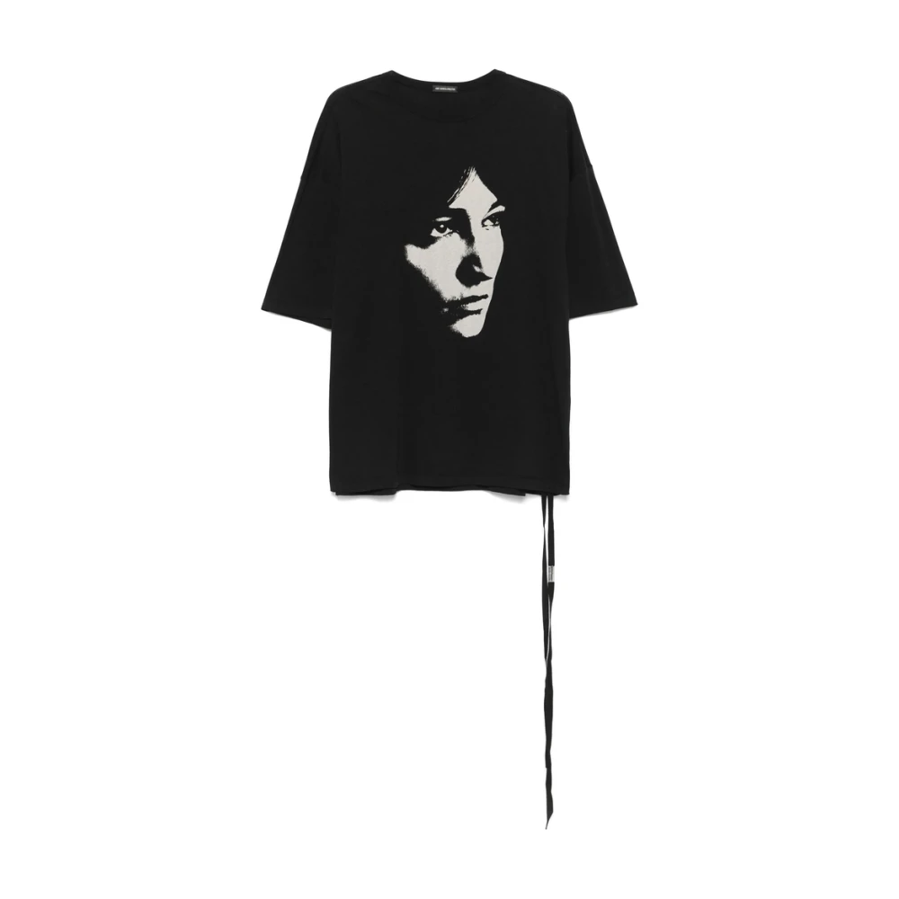 Ann Demeulemeester Zwart gezichtsprint ronde hals t-shirt Black Heren