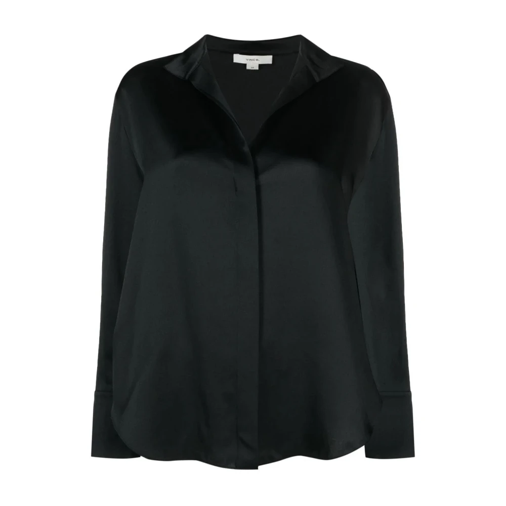 Vince Elegante Zwarte Zijden Stand Blouse Black Dames