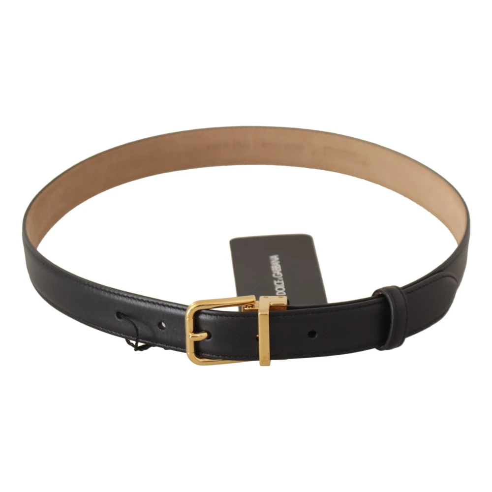 Dolce & Gabbana Elegante zwarte leren riem met gegraveerde gesp Black Unisex