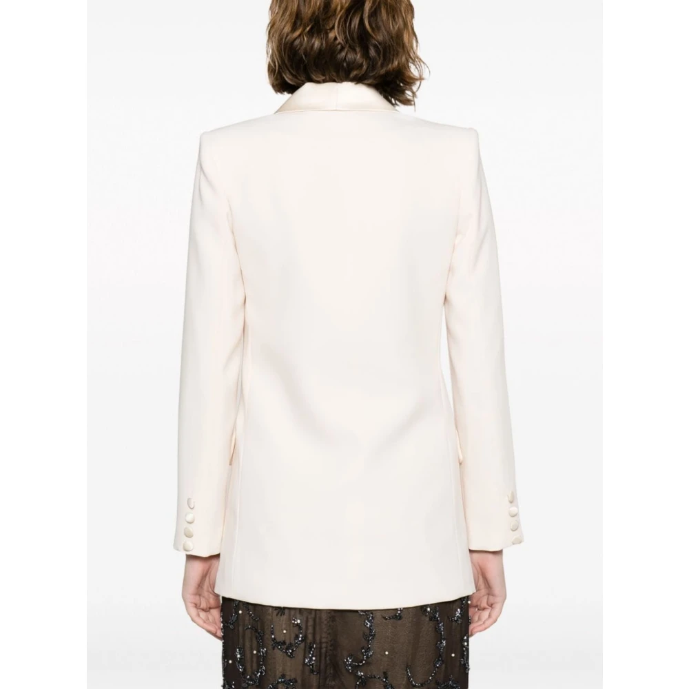 Elisabetta Franchi Beige Dubbelbreasted Jas met Satijnen Details Beige Dames