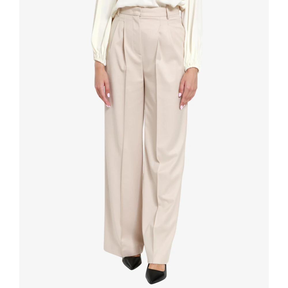 Simona Corsellini Crème Wijde Broek met Hoge Taille Beige Dames
