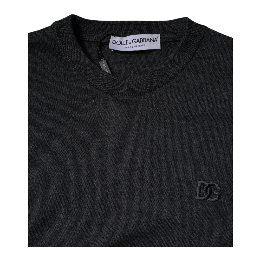 Dolce & Gabbana Logo Geborduurde Wollen Pullover Trui Gray Heren