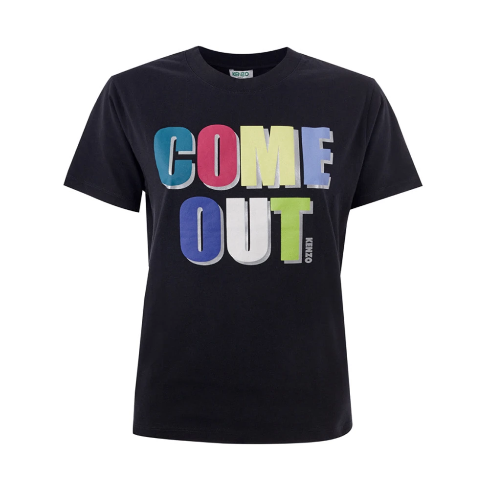 Kenzo Zwart Katoenen T-Shirt met Multicolor Come Out Print Black Heren