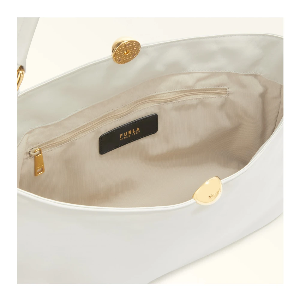 Furla Zachte leren schoudertas in ijswit White Dames