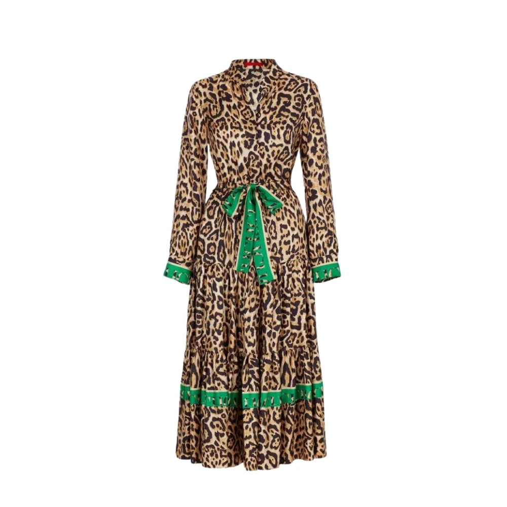Carolina Herrera Zijden jurk met dierenprint en gerimpelde zoom Brown Dames