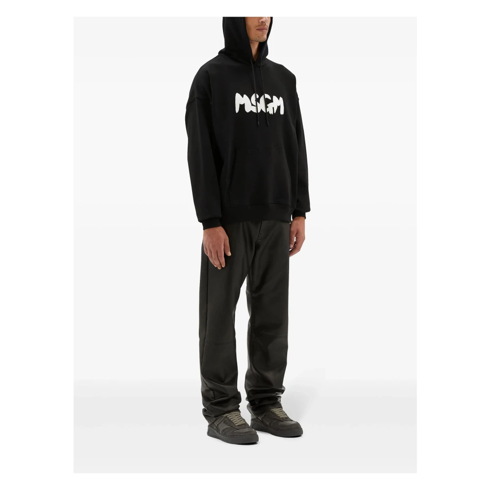 Msgm Zwarte trui met geschilderd logo capuchon Black Heren